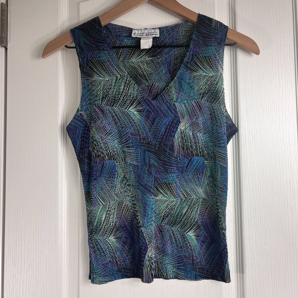 Vintage Y2K Self Esteem Juniors Tank Top Black Green Blue Purple Print Size L